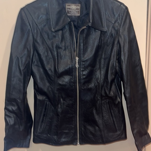 Oakwood Outdoor black leather motorcycle style jacket. Size medium - Picture 3 of 14